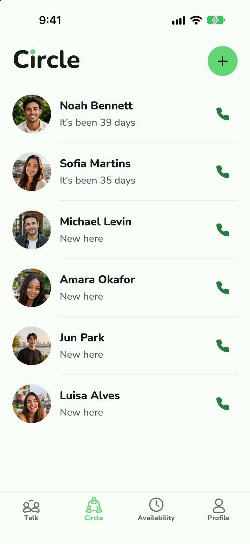 Your Circle lists friends and how long it has been since you talked.