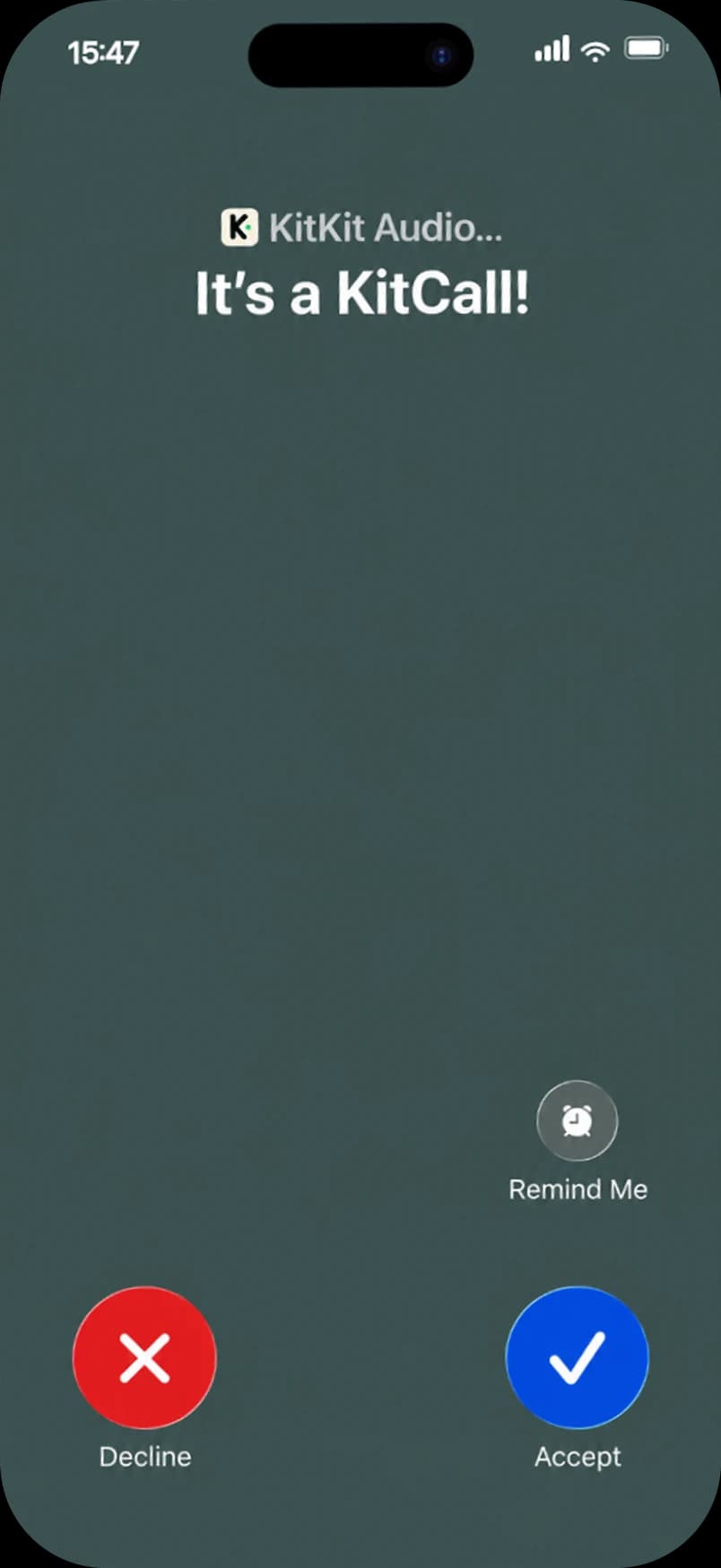 An incoming KitCall on iPhone: It's a KitCall!